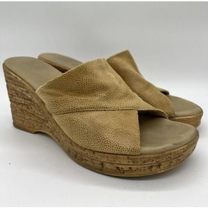 Onex Christina Beige Eldorado Elastic Faux Cork Wedge Sandal Women's Size 6.5